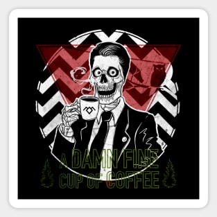 Damn Fine Cup of Coffee, Agent Cooper, Coffee Addict, Worship Coffee, Skeleton Lover, Horror Tshirt, Halloween Sweatshirt, Creepy Skull, Black and white sticker Magnet